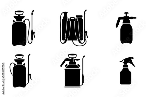Cuadro en lienzo Garden Sprayer Icons Set, Pesticide Spray Bottle Silhouettes, Agricultural Equip