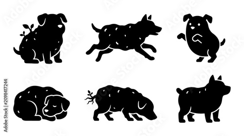 Tableau sur toile Cute Dog Silhouettes, Playful Pups Vector Set, Adorable Animal Icons for Design