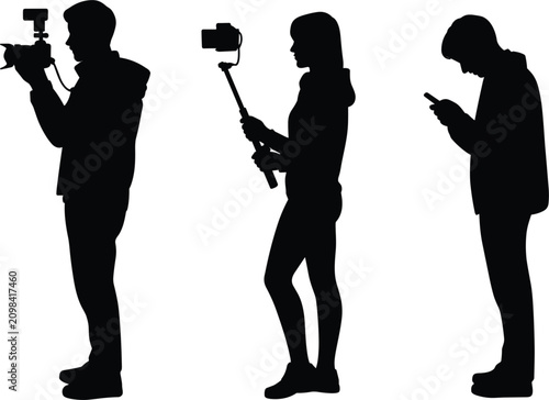 Tableau sur toile Photographers and content creators with camera stabilizer gimbal and smartphone