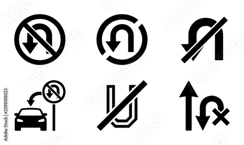 Obraz na płótnie U-Turn Traffic Signs Collection, No Turn Icons, Road Safety Symbols, Vector Grap