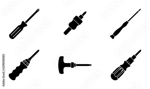 Screwdriver Icons Set, Hand Tool Silhouettes, Repair Equipment Vector Graphics
