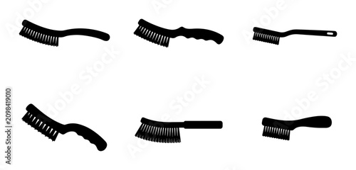 Wire Brush Silhouettes: Cleaning Tools, Metal Brushes, Industrial Equipment Icons