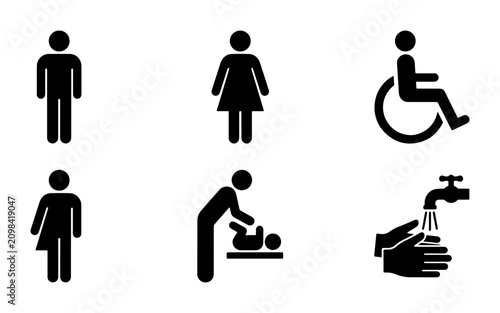 Restroom Sign Icons: Male, Female, Accessible, Gender Neutral, Baby Changing, Hand Wash