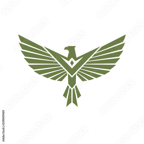 Geometric green eagle falcon wings spread logo vector.