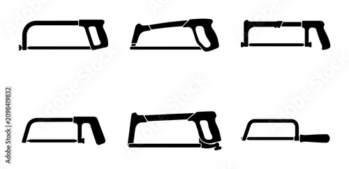 Obraz na płótnie Set of Six Hacksaw Silhouettes, Metal Cutting Tools, Hand Saw Icons, DIY and Con