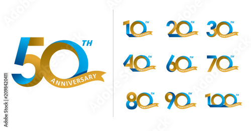 Set of anniversary modern gold ribbon number