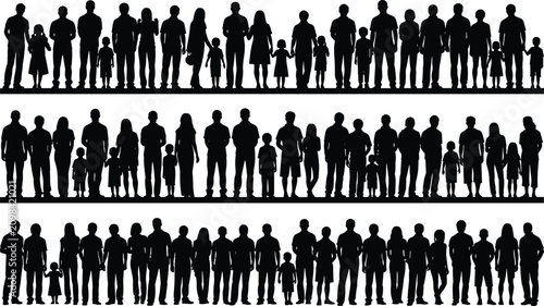 Photography Silhouettes of diverse family and social groups standing together, showing unity