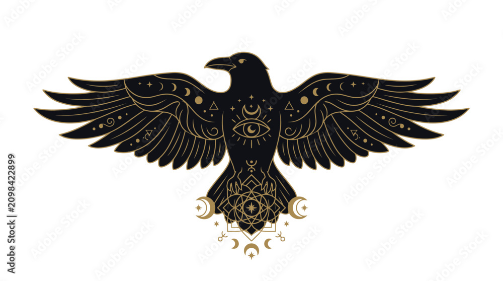 Fototapeta premium Mystical Raven with Celestial Symbols