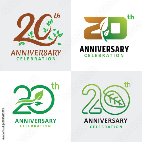set of number 20 years anniversary celebration nature