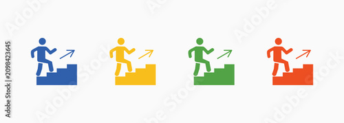 Photography Ascending Stairs Icon Set Color Multiple Style Collection Illustration