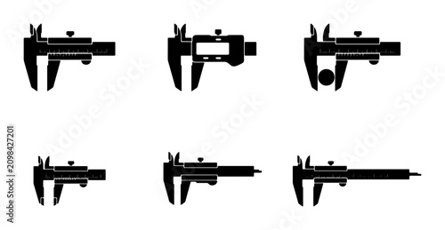 Fotografie Calipers Set, Precision Measuring Tools, Engineering Icons, Industrial Measureme