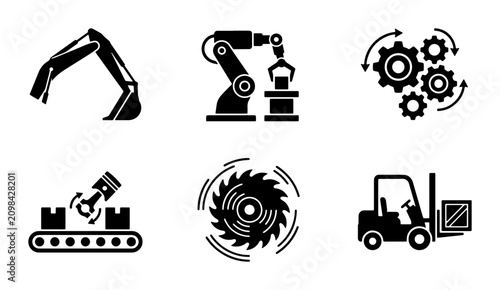 Fotografie Industrial Icons Set: Machinery, Automation, Logistics, Manufacturing Tools, Eng