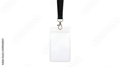 Blank ID Card Holder with Lanyard on Black Background