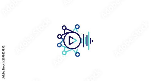Digital media network with audio waves and play button