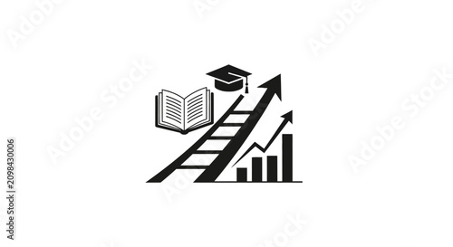 Education growth ladder with book graduation cap and charts