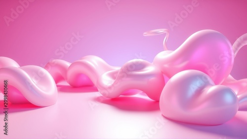 Pink fluid shapes, glossy texture, soft lighting. Abstract composition, smooth curves, modern design. Minimalist aesthetic, vibrant colors, elegant form.
