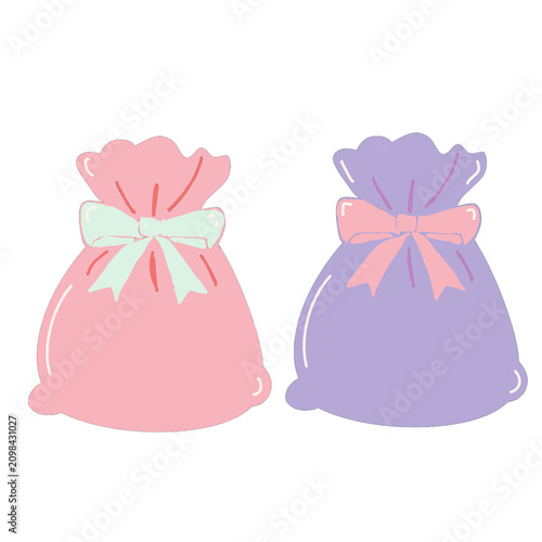 Hand Drawn Pastel Drawstring Gift Bags Set with Cute Ribbon Bows Clipart