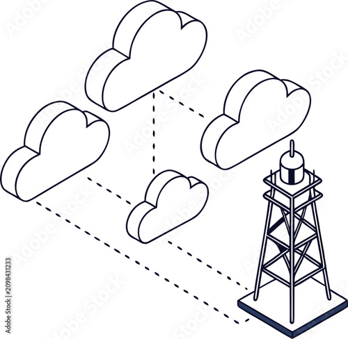 multi cloud  minimal flat outline  clean geometric  outline on white background 