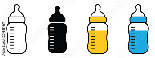Foto Baby Feeding Bottle Icon Set Featuring Outline, Solid and Colored Infant Milk Bo