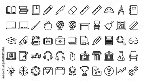 Canvastavla Colorful school supplies set on white background