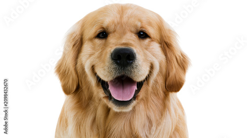 Golden Retriever dog with happy expression, isolated on transparent background