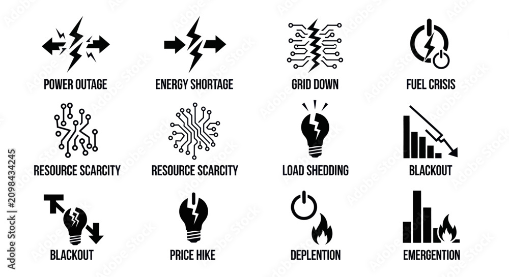 Fototapeta premium Energy Crisis and Power Outage Icons Set