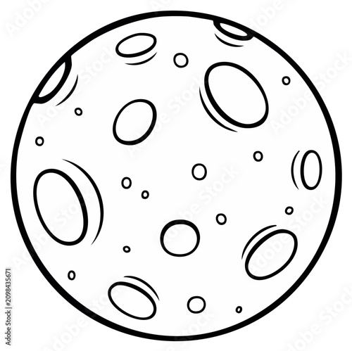 Stylized Full Moon with Craters and Surface Details in Outline Art