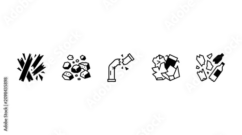 Set of Broken and Damaged Material Recycling Icons