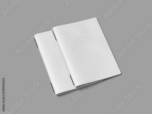 Blank open restaurant menu book mockup on gray background