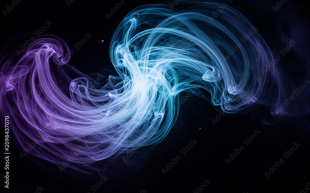 Fototapeta premium Vibrant purple and blue swirling energy forms against a dark backdrop.