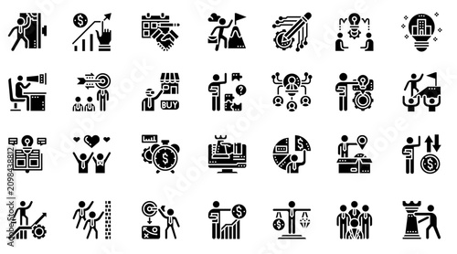 Business Strategy & Corporate Management Glyph Icons Set