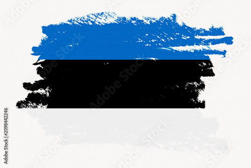 Fotografía Estonian flag, paint stroke design, off white background
