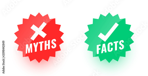 Foto myths versus facts sticker on white background