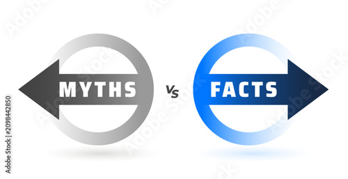Фотография myths versus facts concept with directional arrow design