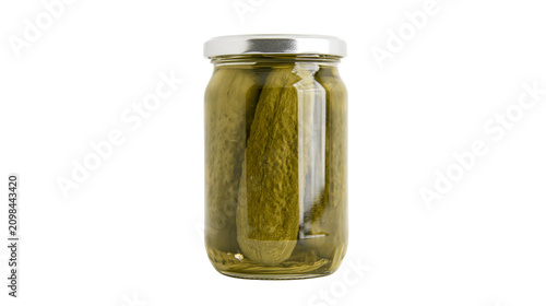Canvastavla Glass jar filled with dill pickles preserved in brine, isolated on transparent b