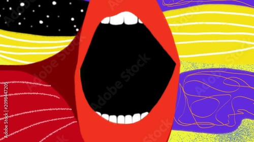 Abstract open mouth seamless reveal transition on green screen background