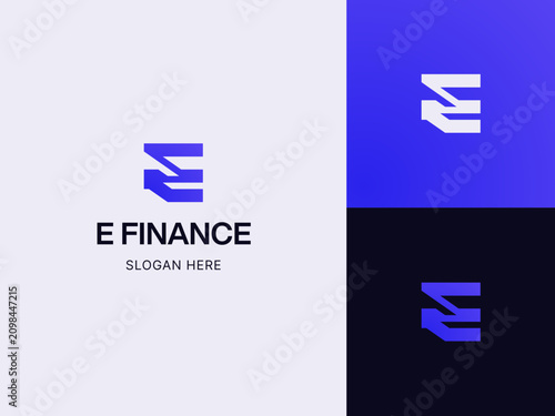Modern Minimalist E Finance Logo Design for Business Corporate Identity and Digital Financial Services