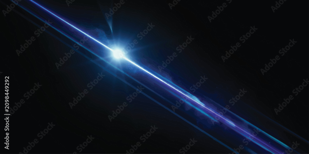 Fototapeta premium Blue Light Beam on Black Background with Lens Flare
