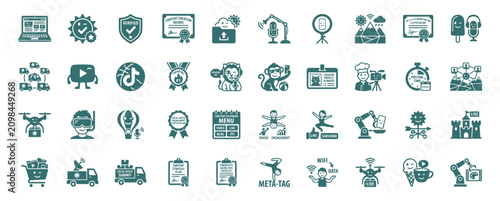 Digital Marketing and Social Media Content Creator Icon Set