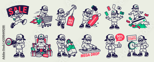 Black Friday Character Mascot Set for Shopping and Sales