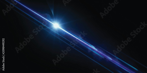 Blue Light Beam on Black Background with Lens Flare