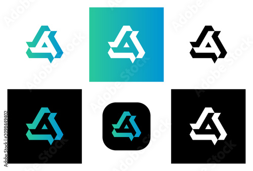 Modern Geometric Interlocking Triangle Logo Design Set