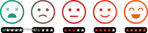 Five diverse cartoon smiley faces showing emotions. emoji expressions for messaging and social media design. PNG isolated on transparent background