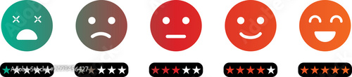 Five diverse emoji faces showing emotions from anger to joy. -style mood icons for digital communication and design projects. PNG isolated on transparent background