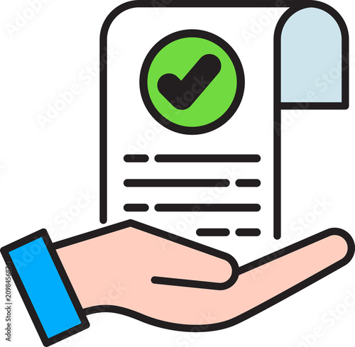 Hand holding smartphone with online form approval checkmark. Mobile device displaying verified digital submission confirmation screen. PNG isolated on transparent background