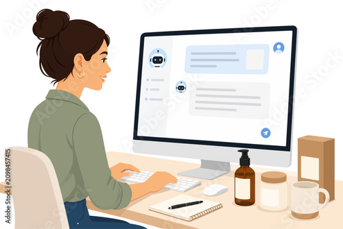 small business owner ai assistant modern workspace generate advertising analysis information conversation