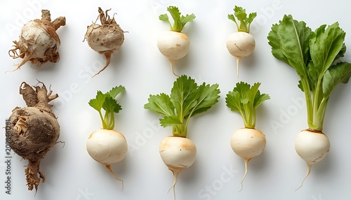Fresh radishes with green leaves growing from soil. Organic root vegetables sprouting in early harvest stage for healthy cooking.
