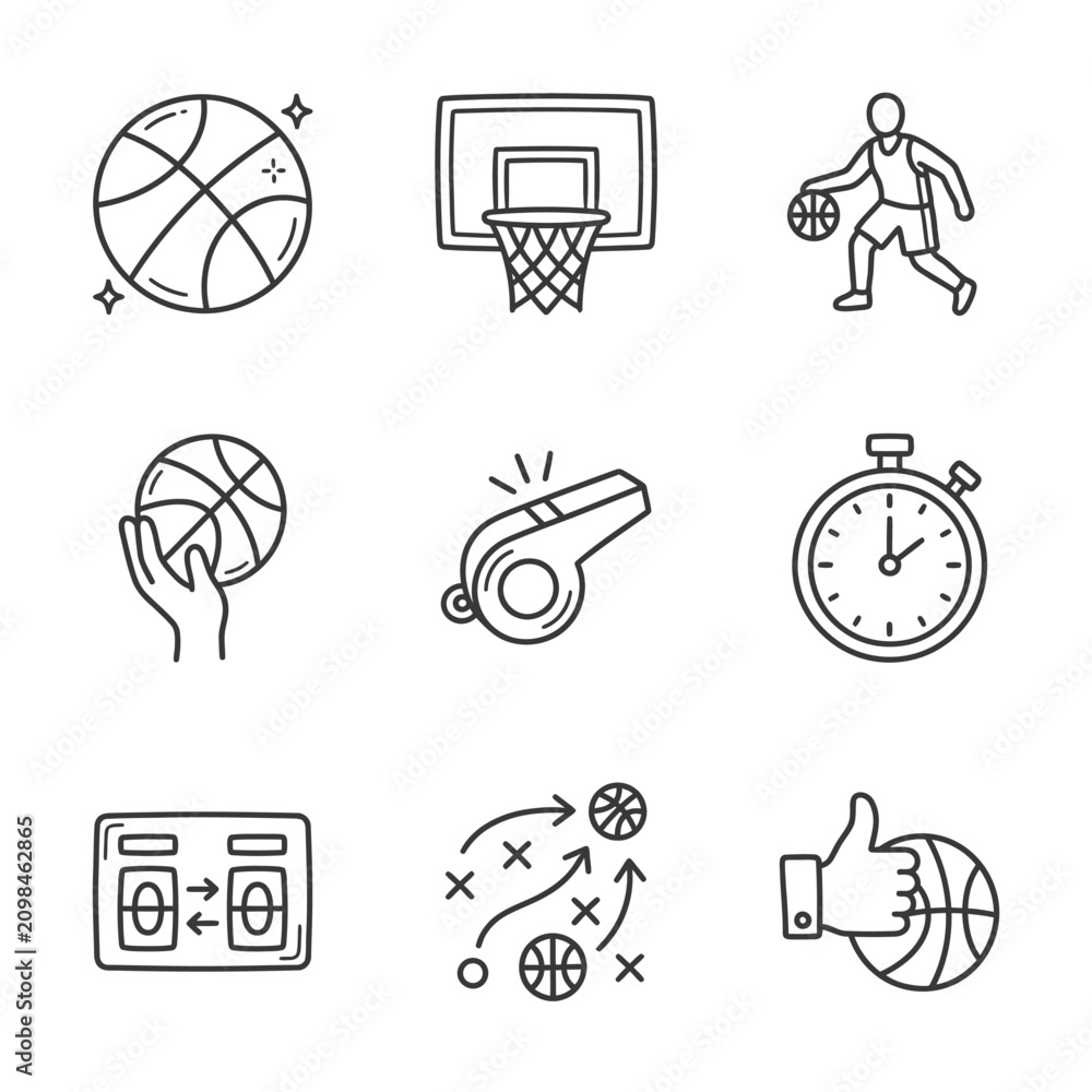 Obraz premium Basketball coaching and game strategy icon set.