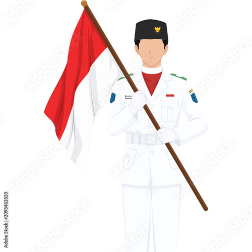 Indonesian Flag Bearer in Uniform
