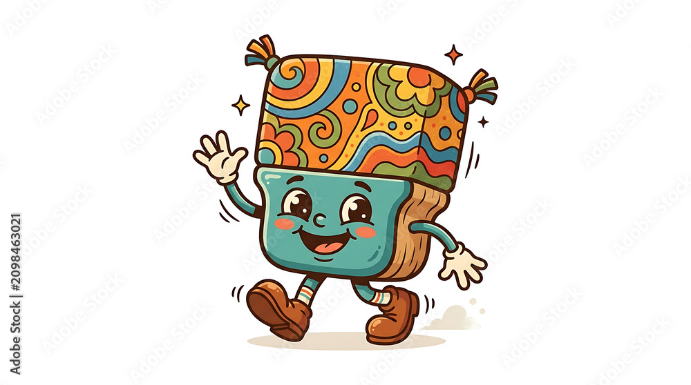 Fototapeta premium Smiling chalk duster mascot character isolated on white